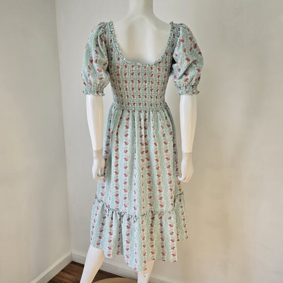 Hill House Size XXS Louisa Nap Dress Smocked Trailing Vines Puff Short Sleeve - Picture 3 of 10